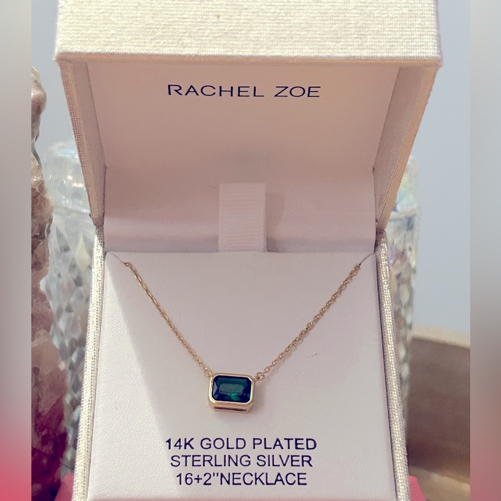 NIB RACHEL ZOE 14K GOLD PLATED EMERALD NECKLACE